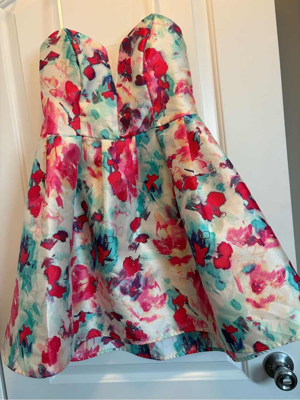 Floral Party Dress with Pink & Teal Watercolor Print